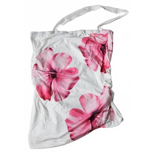 SHEIN Tops - Shein Women's White and Pink Floral Print Ruched Tank Top NWOT Size Medium